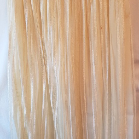 Vtg Yellow Stripe Lace Mesh Tulle Sheer Floral Applique Sequin Midi Maxi Skirt M - Picture 3 of 16